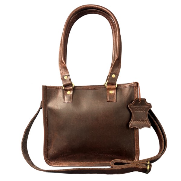 Genuine Leather Top Handle Brown Tote Bag Medium Crossbody Sling Satchels Handbags for Women